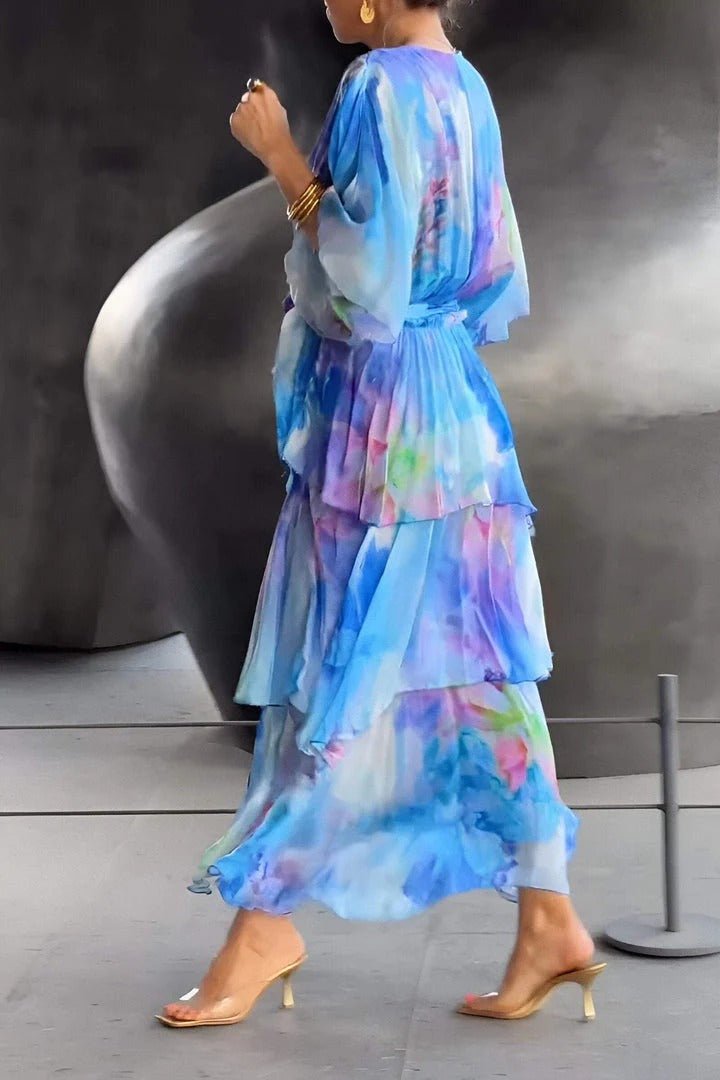 Women’s Floral Layered Summer Dress with V-Neck and Half Sleeves 2
