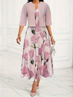 Women’s Floral Maxi Dress with Cropped Cardigan Set for Summer 0