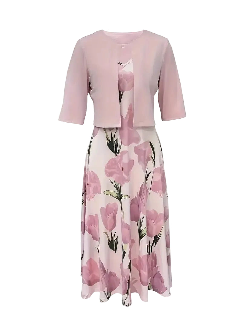 Women’s Floral Maxi Dress with Cropped Cardigan Set for Summer 1
