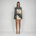 Women’s Floral Print Mini Dress with Twist Overlay and Flared Sleeves 0