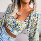 Women’s Floral Square Neck Long Sleeve Crop Top 1