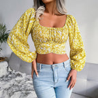 Women’s Floral Square Neck Long Sleeve Crop Top 2