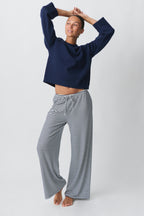 Women’s Full-Length Pants with Drawstring and Horizontal Stripes 1