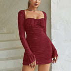 Women’s Glittery Square Neck Mini Dress with Fitted Silhouette 3