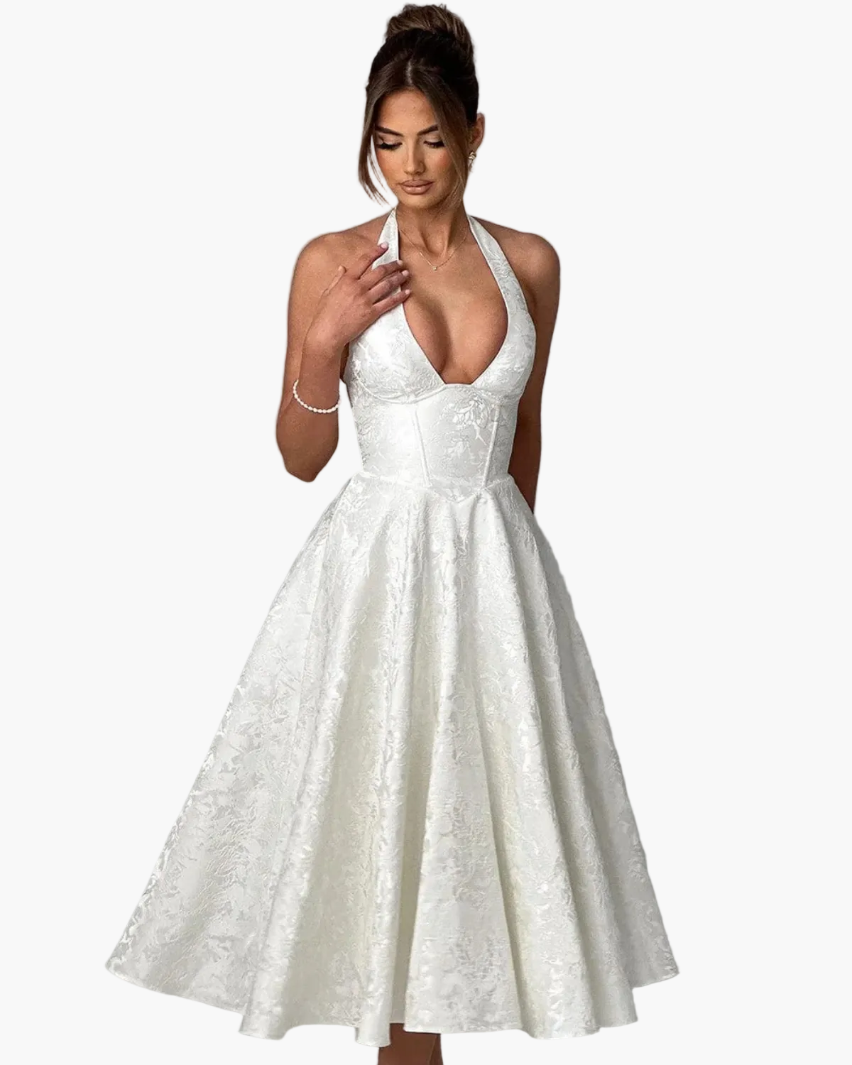 Women’s Halter Midi Dress with Flared Skirt for Wedding Guests and Summer Events 2