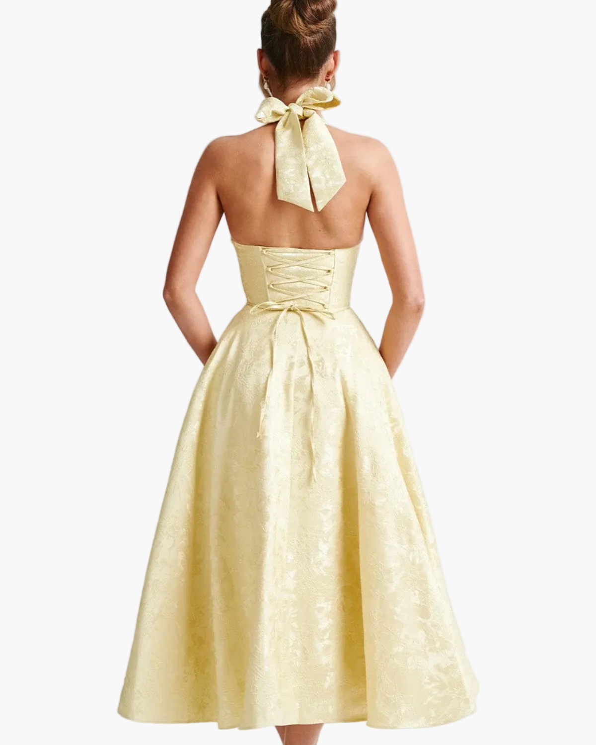 Women’s Halter Midi Dress with Flared Skirt for Wedding Guests and Summer Events 9