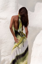 Women’s Halter Neck Maxi Dress with Backless V-Neck and Abstract Print 3