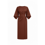 Women’s High-Waist A-Line Midi Dress with Batwing Kimono Sleeves in Black 0