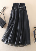 Women’s High-Waisted Maxi Skirt with Sheer Overlay and Adjustable Buckle Waistband 2