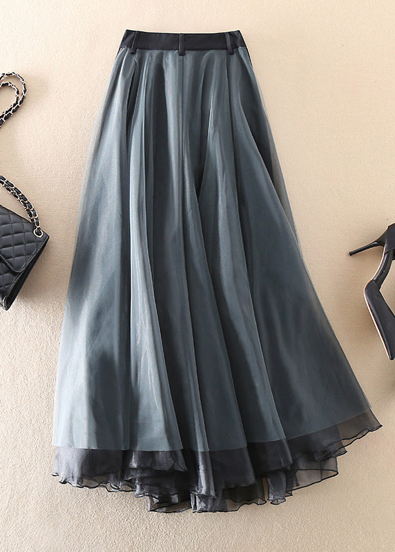 Women’s High-Waisted Maxi Skirt with Sheer Overlay and Adjustable Buckle Waistband 3