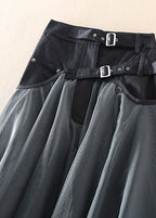 Women’s High-Waisted Maxi Skirt with Sheer Overlay and Adjustable Buckle Waistband 4