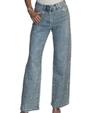 Women’s High Waist Straight Leg Jeans with Diamanté Detail 0