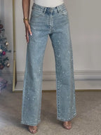 Women’s High Waist Straight Leg Jeans with Diamanté Detail 1