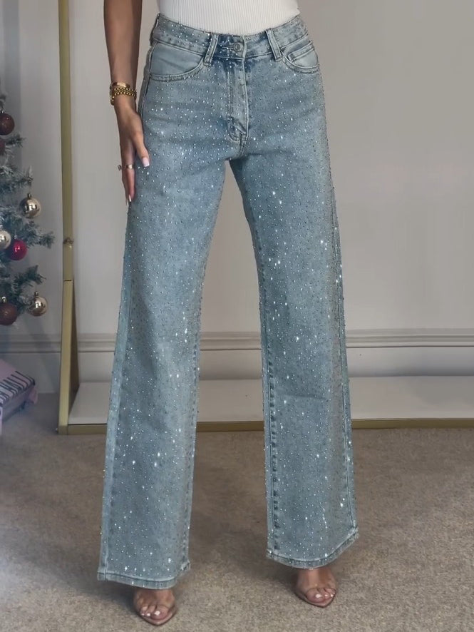 Women’s High Waist Straight Leg Jeans with Diamanté Detail 1