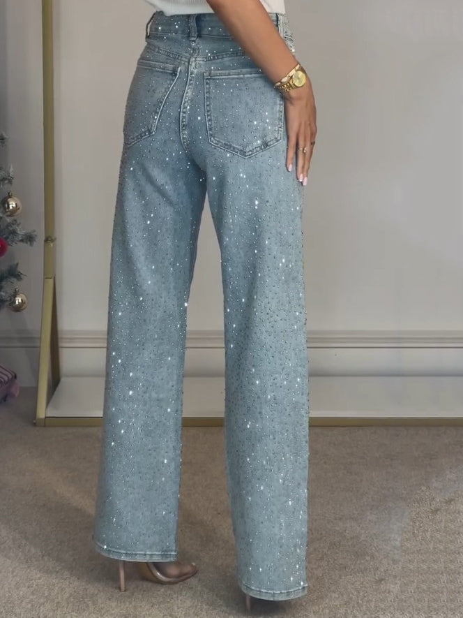 Women’s High Waist Straight Leg Jeans with Diamanté Detail 2