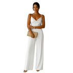Women’s Jumpsuit with Soft Neckline, Defined Waist, and Wide Legs 0