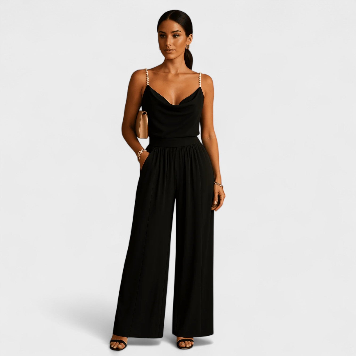 Women’s Jumpsuit with Soft Neckline, Defined Waist, and Wide Legs 1