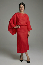 Women’s Kimono Midi Dress with Tie Waist and Kimono Sleeves 0