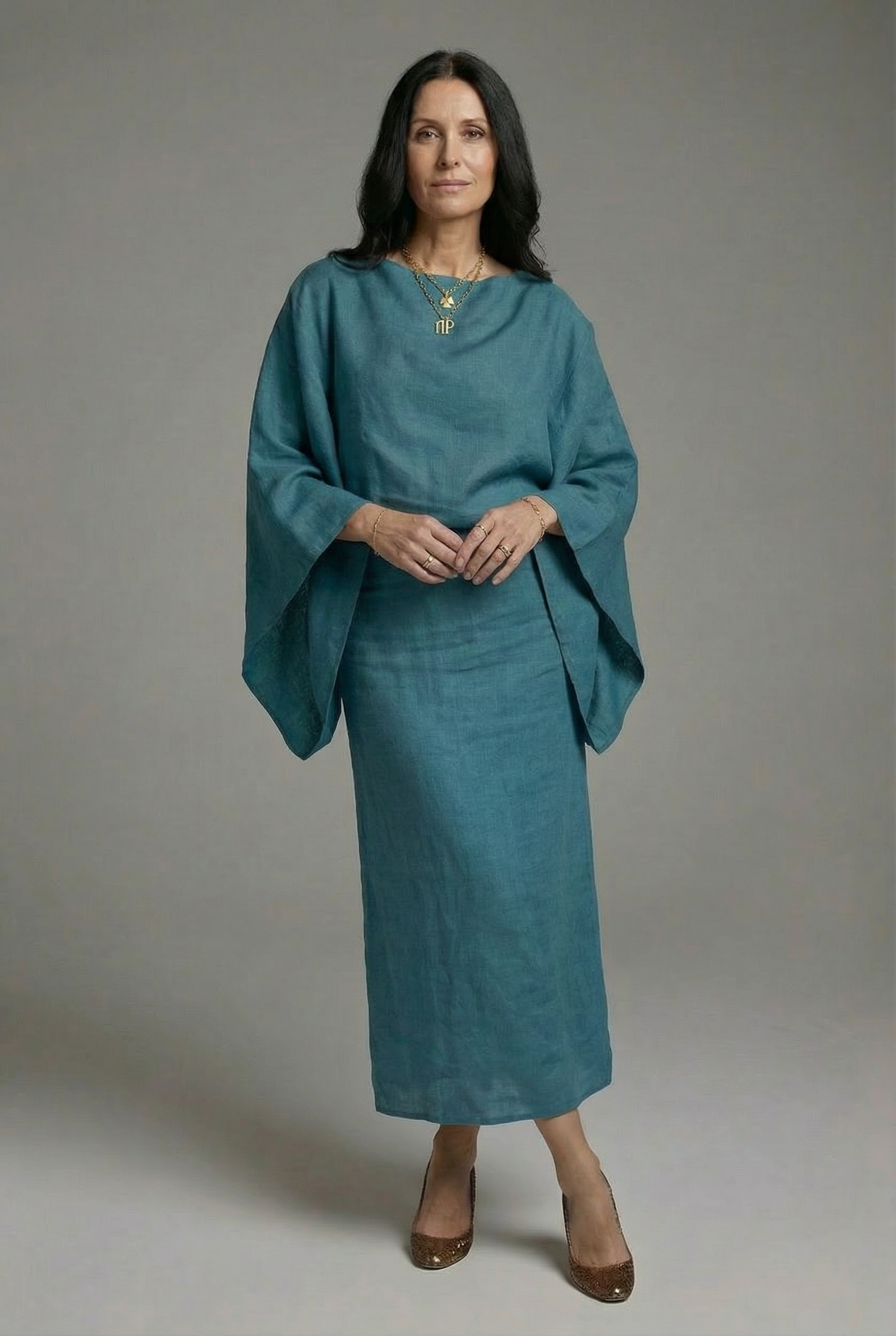 Women’s Kimono Midi Dress with Tie Waist and Kimono Sleeves 3