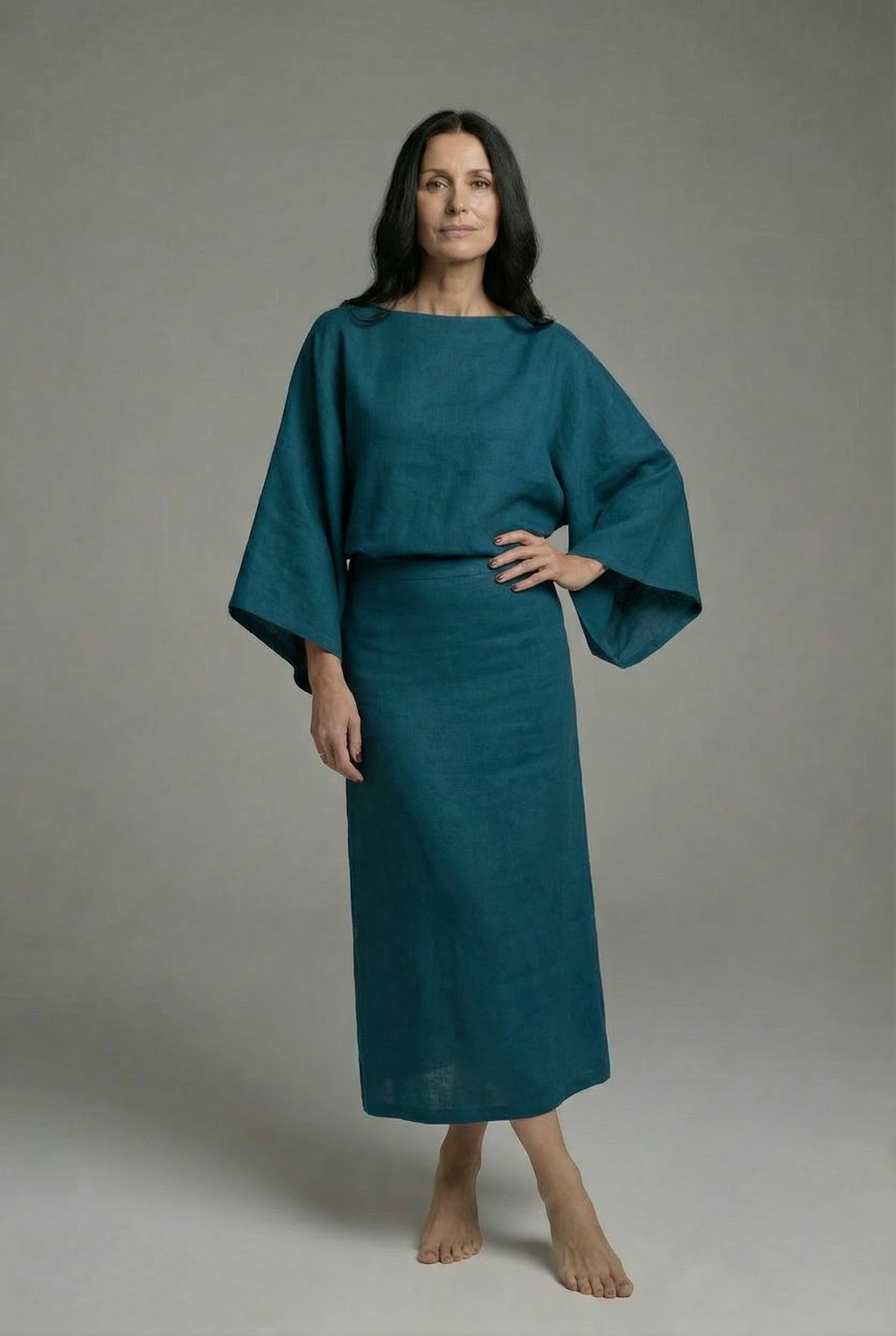 Women’s Kimono Midi Dress with Tie Waist and Kimono Sleeves 5