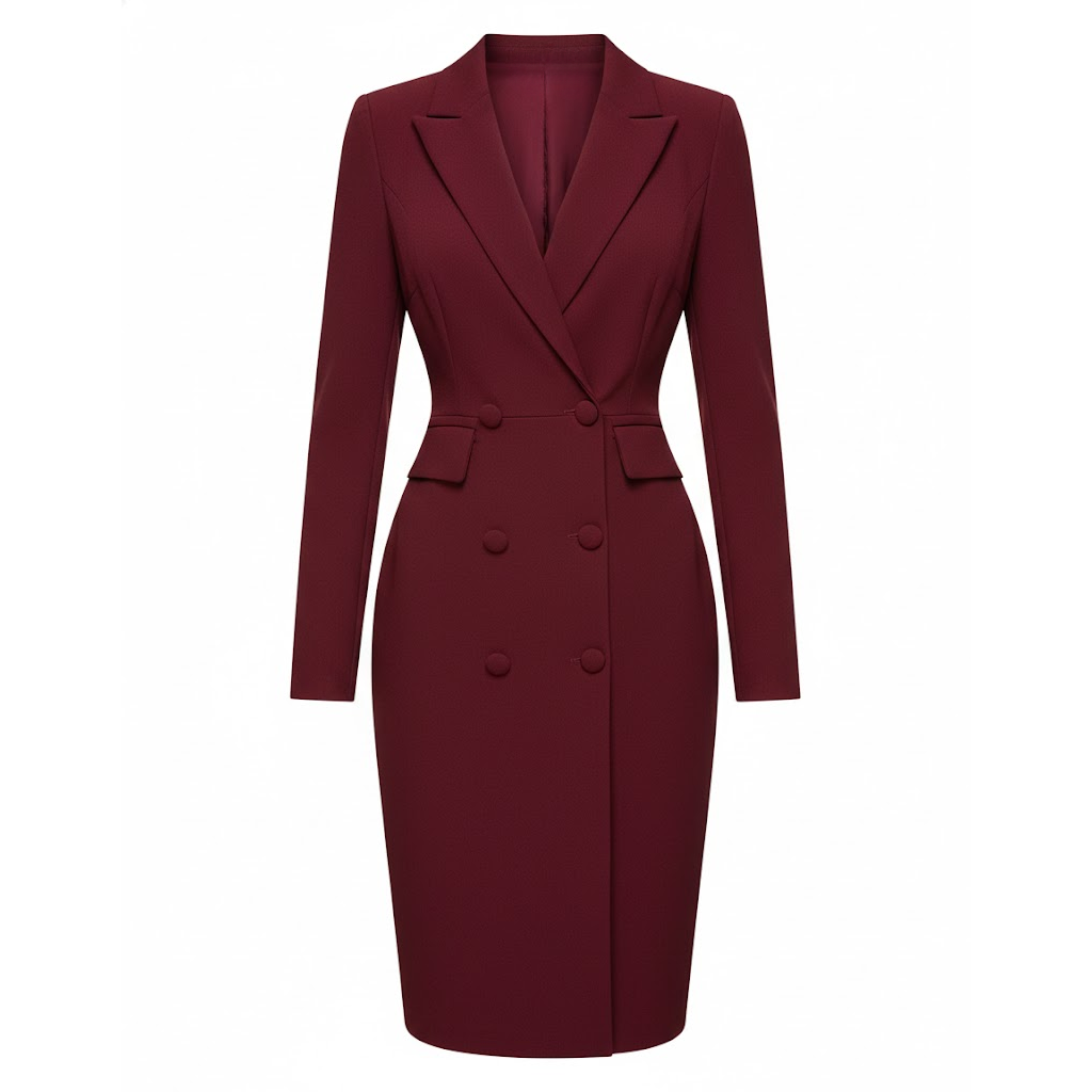 Women’s Knee-Length Blazer Dress with Lapel Collar and Button Closure 4