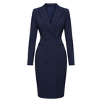 Women’s Knee-Length Blazer Dress with Lapel Collar and Button Closure 6