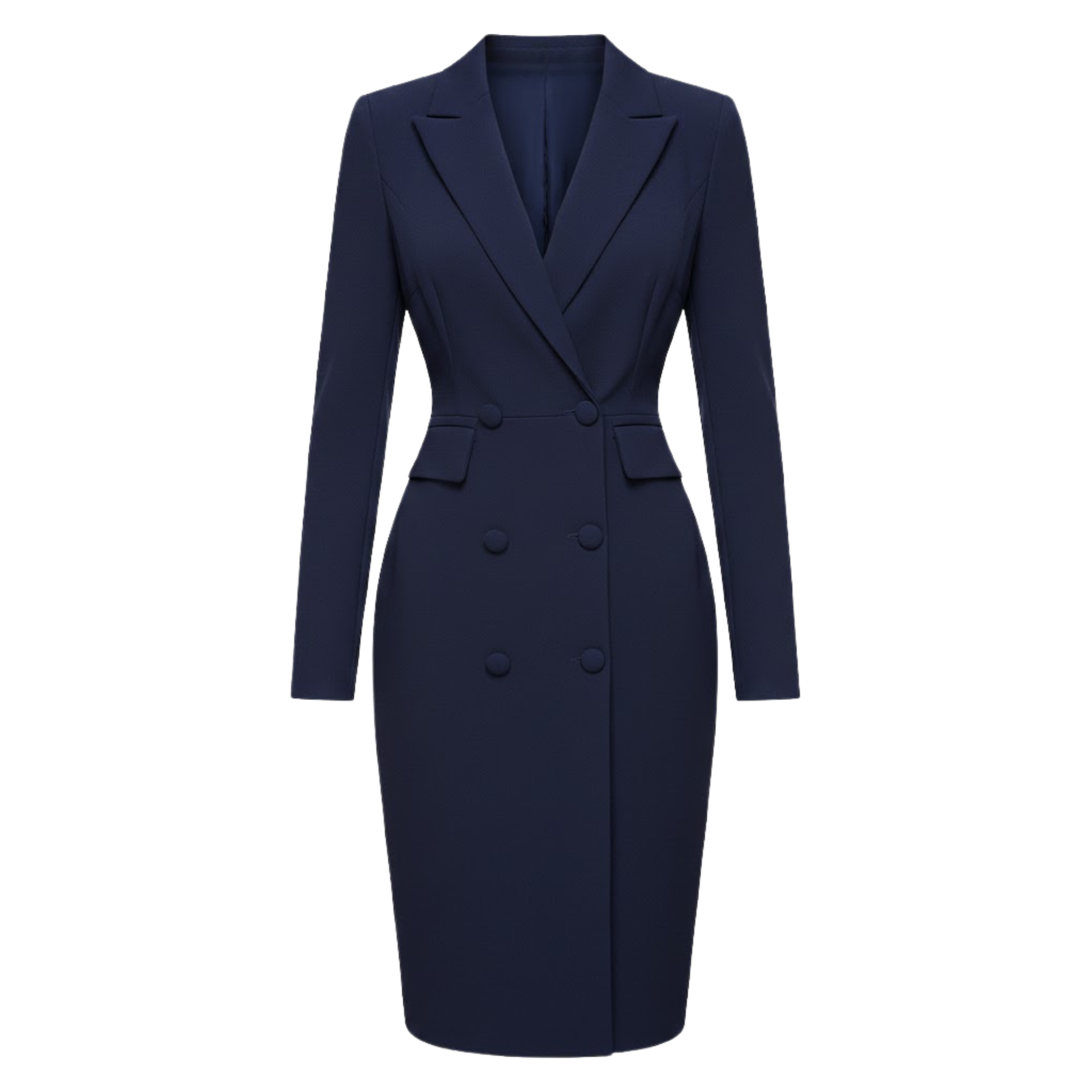 Women’s Knee-Length Blazer Dress with Lapel Collar and Button Closure 6