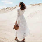 Women’s Lace Maxi Dress with V-Neckline, Long Sleeves, and Stretchy Waistband 1