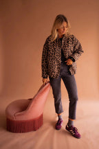 Women’s Leopard Print Bomber Jacket with Snap-Button Closure and Elastic Waistband 2