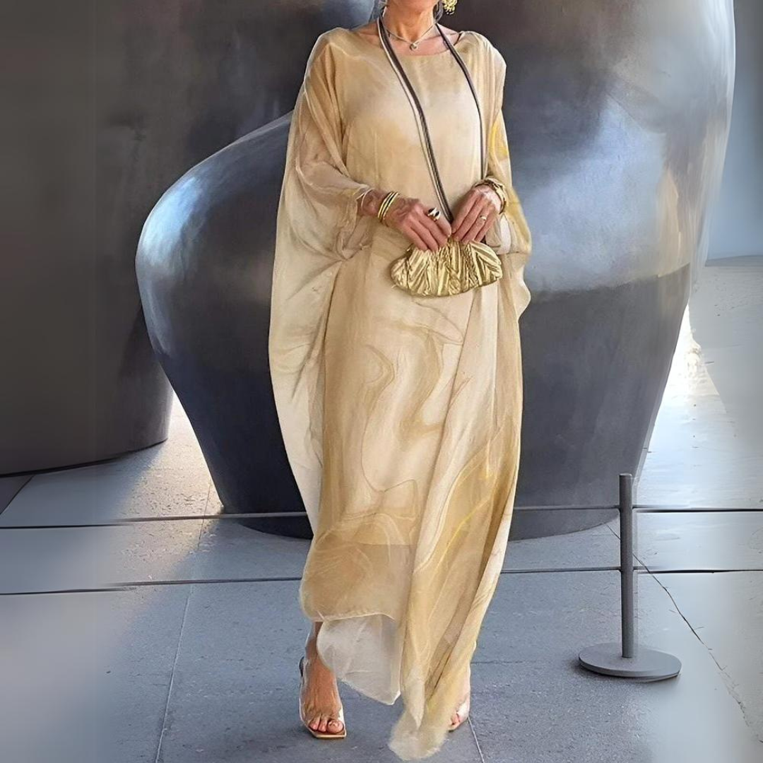 Women’s Lightweight Printed Kaftan Dress with Sheer Finish 0