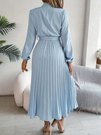 Women’s Long-Sleeve Midi Dress with Pleats and Belt 1