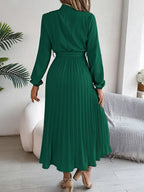 Women’s Long-Sleeve Midi Dress with Pleats and Belt 3