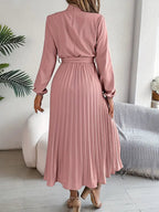 Women’s Long-Sleeve Midi Dress with Pleats and Belt 7