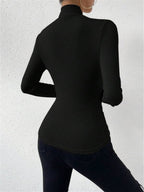 Women’s Long Sleeve Crossover Top with Waist Gathering in Soft Stretch Fabric 5