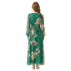 Women’s Long Sleeve Floral Maxi Dress with V-Neck and High Waist 1