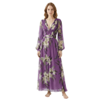 Women’s Long Sleeve Floral Maxi Dress with V-Neck and High Waist 3