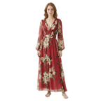 Women’s Long Sleeve Floral Maxi Dress with V-Neck and High Waist 5