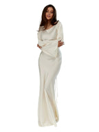 Women’s Long Sleeve Maxi Dress in Ivory Satin 0
