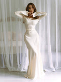 Women’s Long Sleeve Maxi Dress in Ivory Satin 1