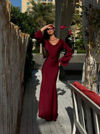 Women’s Long Sleeve Maxi Dress in Ivory Satin 4