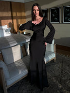 Women’s Long Sleeve Maxi Dress in Ivory Satin 5