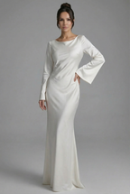 Women’s Long Sleeve Maxi Dress with Clean Neckline and Flowing Drape 0
