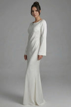 Women’s Long Sleeve Maxi Dress with Clean Neckline and Flowing Drape 1