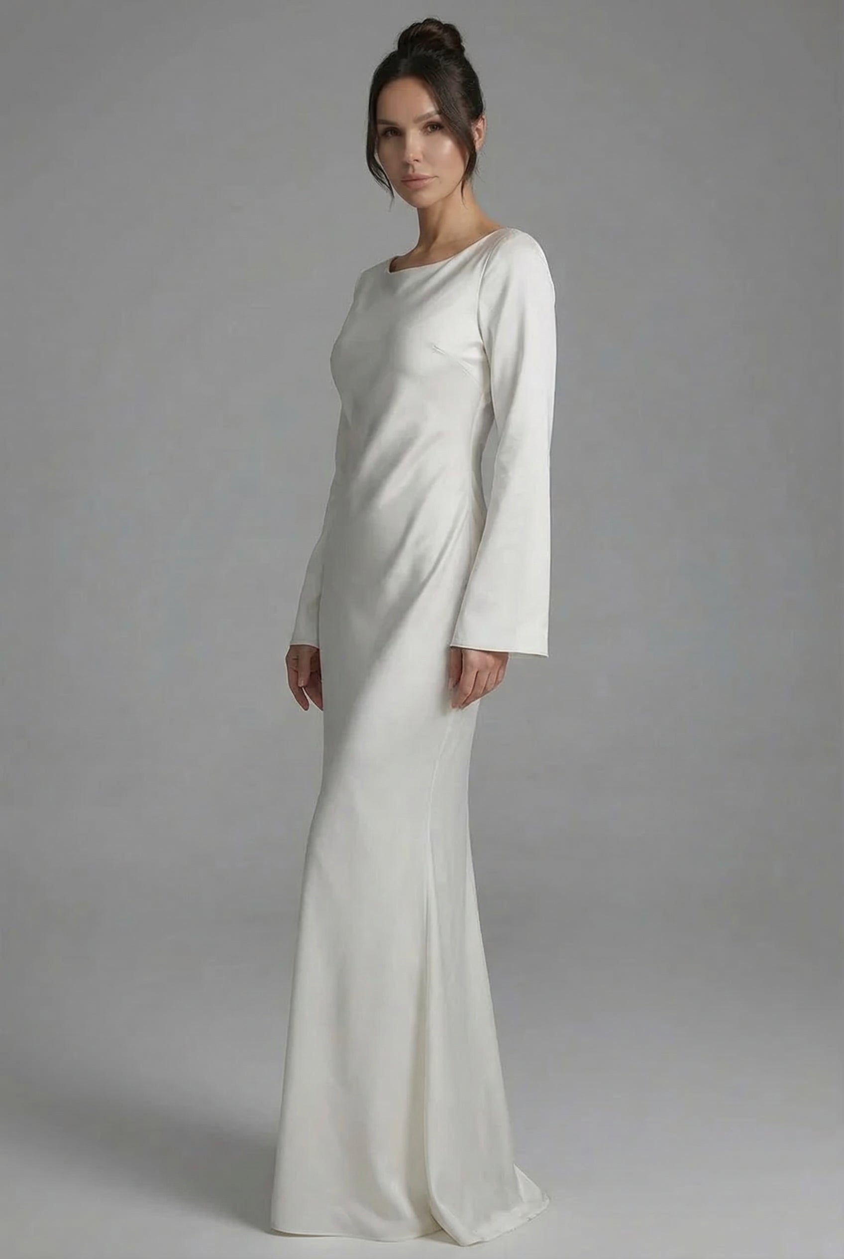 Women’s Long Sleeve Maxi Dress with Clean Neckline and Flowing Drape 1
