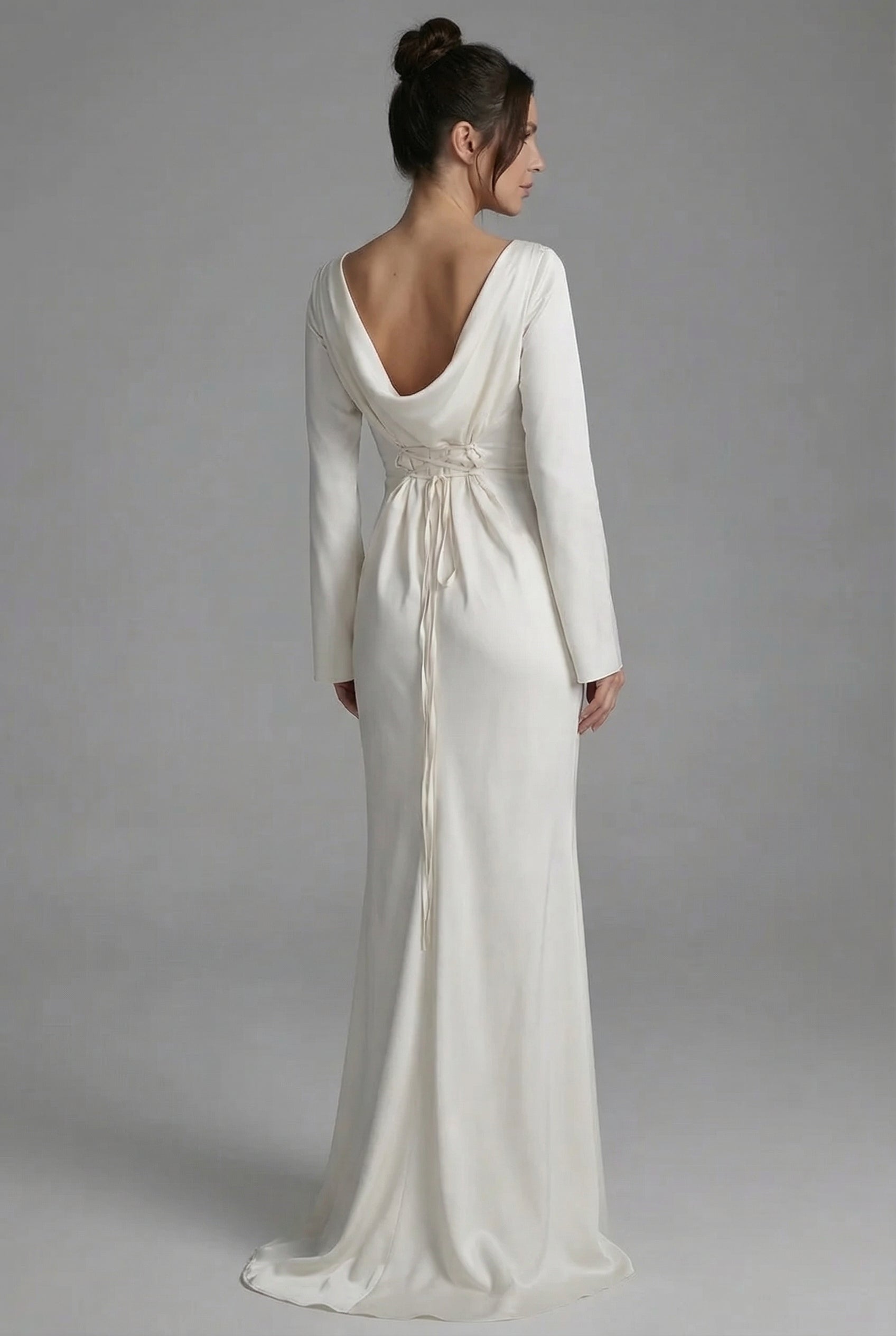 Women’s Long Sleeve Maxi Dress with Clean Neckline and Flowing Drape 2