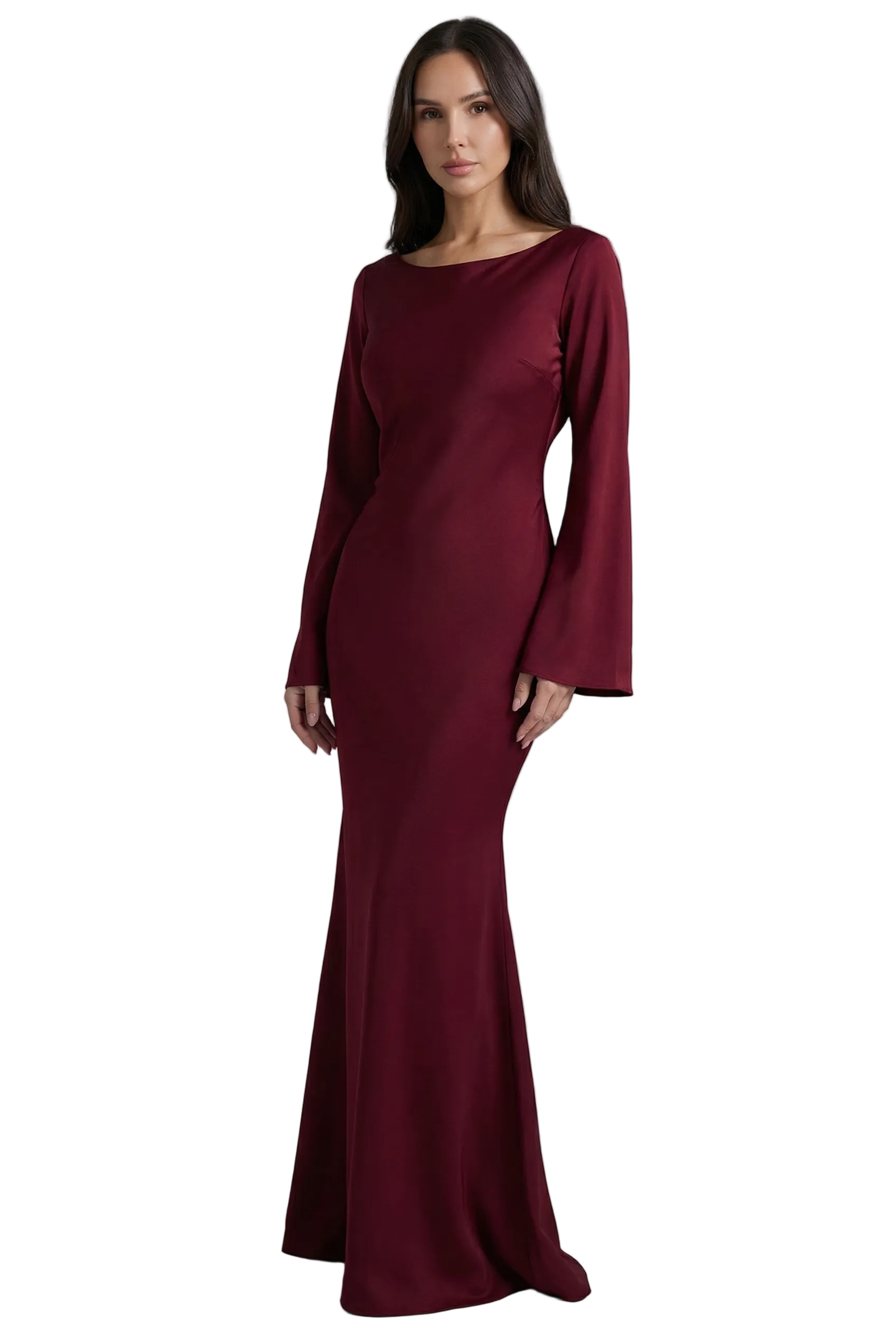 Women’s Long Sleeve Maxi Dress with Clean Neckline and Flowing Drape 5