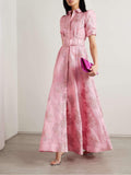 Women’s Maxi Dress with Puff Sleeves and Waist Buckle in Floral Print 0