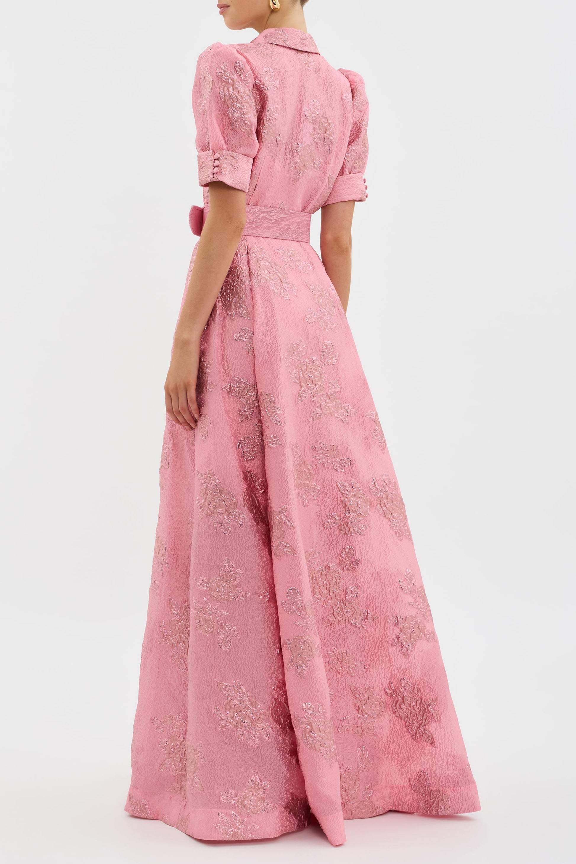 Women’s Maxi Dress with Puff Sleeves and Waist Buckle in Floral Print 2