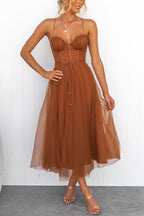 Women’s Midi Dress with Corset Bodice and Tulle Skirt for Summer Events 10