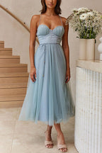 Women’s Midi Dress with Corset Bodice and Tulle Skirt for Summer Events 13